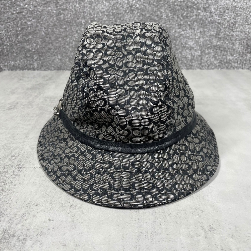 Coach Bucket Hat Size P/S Small Signature C Monogram Black Grey Leather Trim - Picture 2 of 12